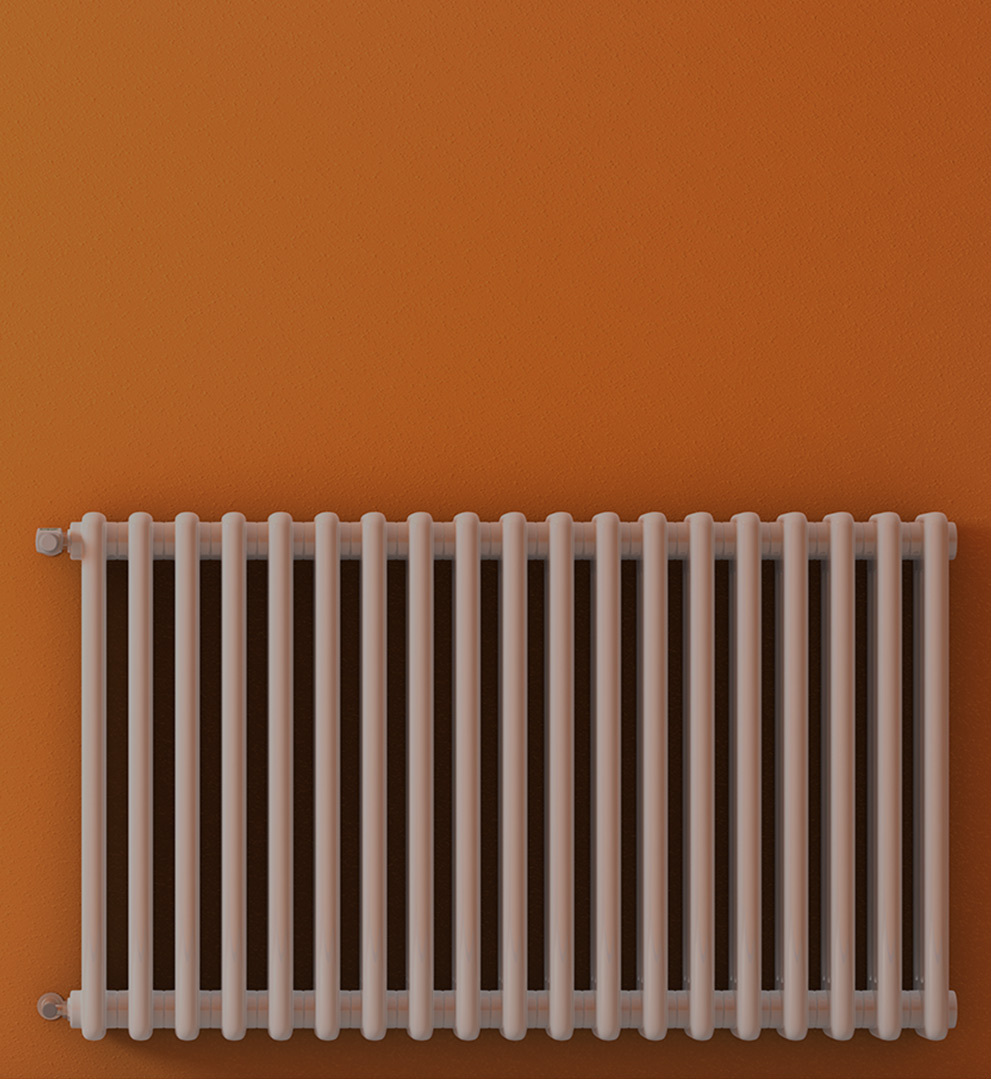 Radiator on orange wall